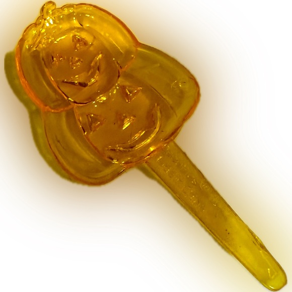 VTG STACKED JACK O LANTERN PUMPKIN DECO PIC YELLOW HALLOWEEN TREAT CUPCAKE DECOR - Picture 2 of 2